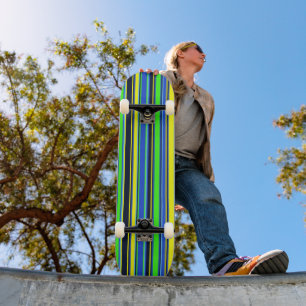 Bold Striped Skateboard - Blue, Lime, and Yellow
