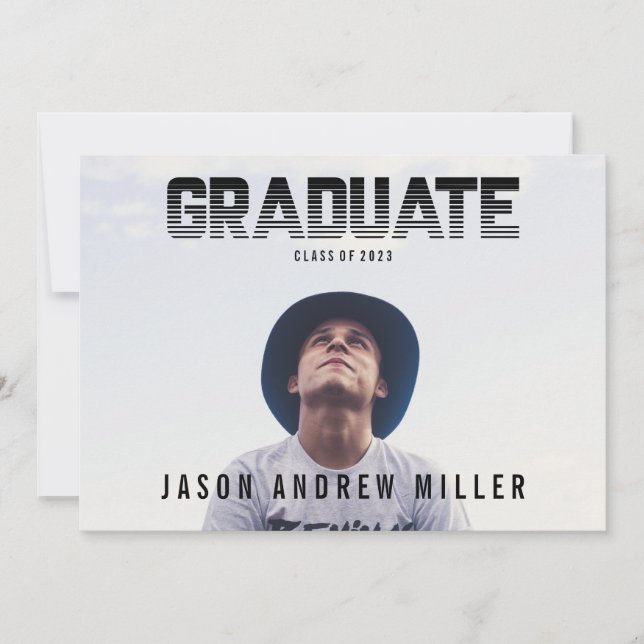 Bold Striped Typography Graduate Boy announcement (Front)