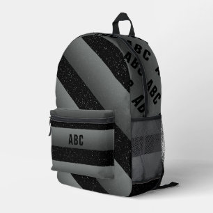 Bold Stripes Black White Gray Custom Monogram Printed Backpack