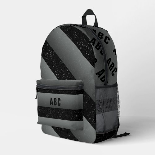 Bold Stripes Black White Gray Custom Monogram Printed Backpack