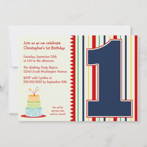 Bold stripes boy's 1st birthday party invitation