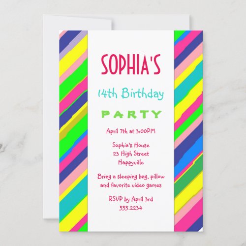 Bold Stripes Fun Teen Girls Birthday Party Invitation