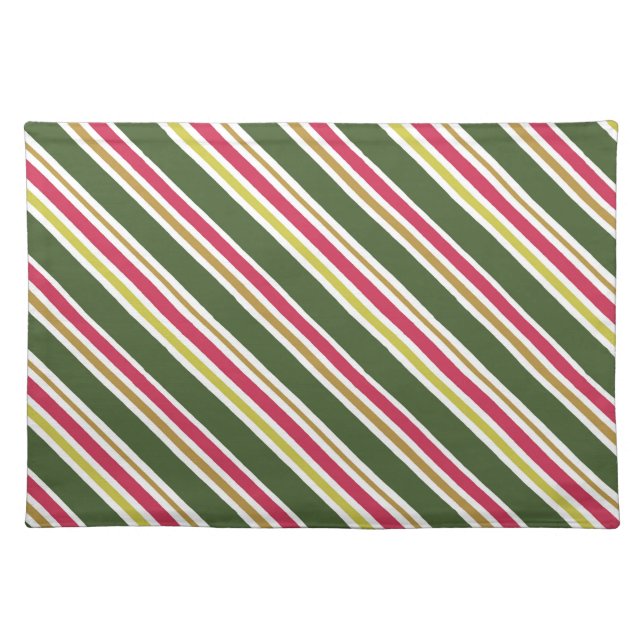 Bold Stripes Hot Pink Green Lime Christmas Cloth Placemat (Front)
