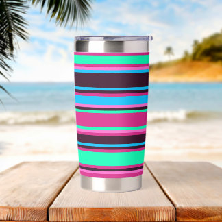 Bold Stripes in Magenta, Aqua, & Blue Water Bottle Insulated Tumbler