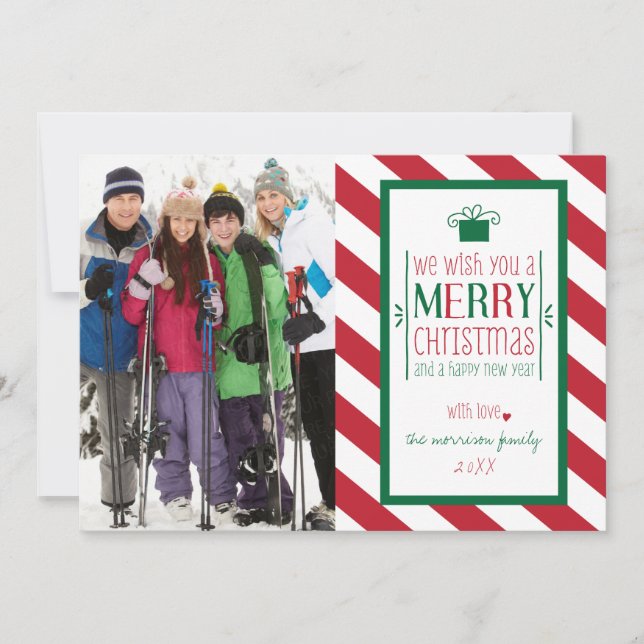 Bold Stripes Merry Christmas Photo Flat Card (Front)