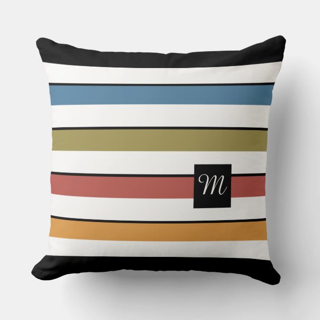 Bold Stripes Monogram Fall Throw Pillow (Front)