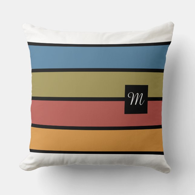 Bold Stripes Monogram Throw Pillow (Front)