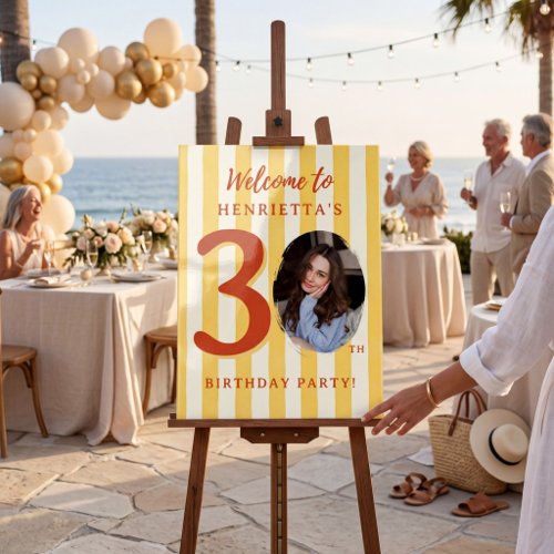 Bold Stripes Photo 30th Birthday Welcome Foam Board