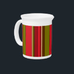 Bold Stripes Pitcher<br><div class="desc">This simple yet decorative pitcher features a colorful retro abstract pattern of bold geometric stripes in colors of red, orange, brown, olive green, black and tan.</div>