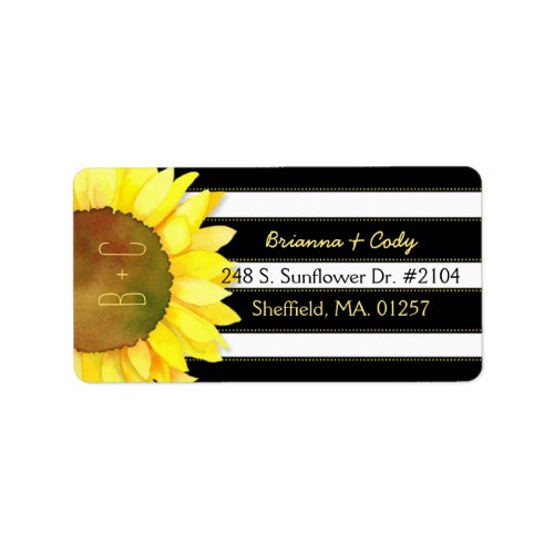 Bold Stripes Watercolor Sunflower Wedding Label