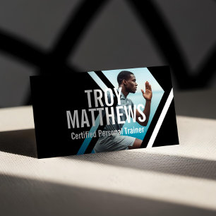 Bold Strong Modern Personal Trainer Fitness Photo Business Card