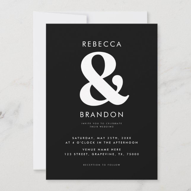 Bold Stylish Ampersand QR Code All in One Wedding  Invitation (Front)
