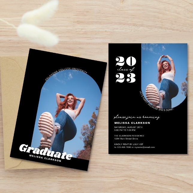 Bold Stylish Black & White Photo Arch Graduation Invitation (Creator Uploaded)