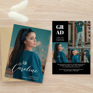 Bold Stylish Black White Photo Collage Graduation Announcement