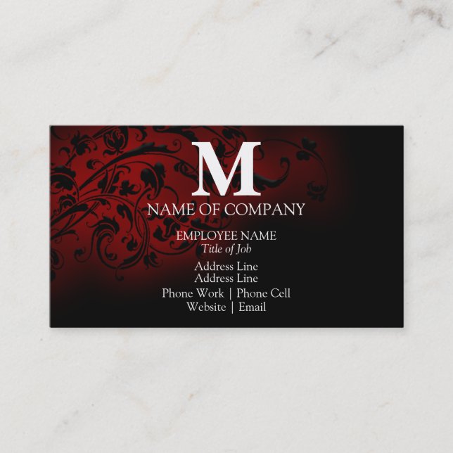 Bold Stylish Custom Template Monogrammed Damask Business Card (Front)