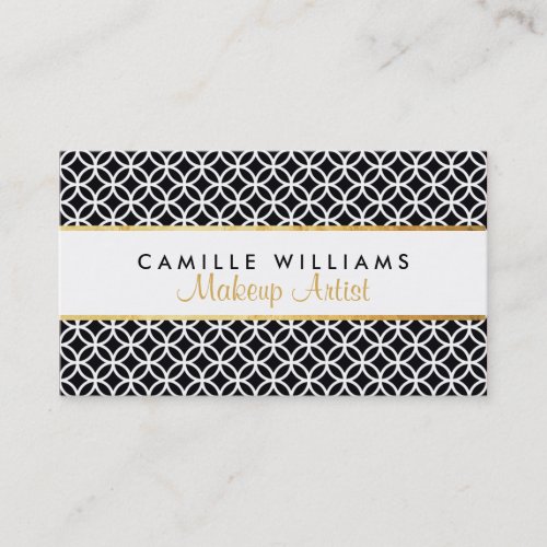BOLD stylish gold strip circle pattern black white Business Card Templates