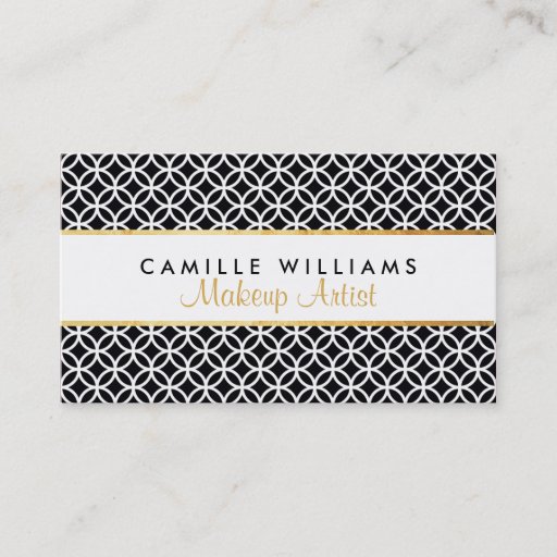 Customizable BOLD stylish gold strip circle pattern black white Business Card Templates