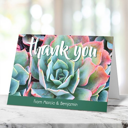 Bold stylish mint green cactus photo custom name thank you card