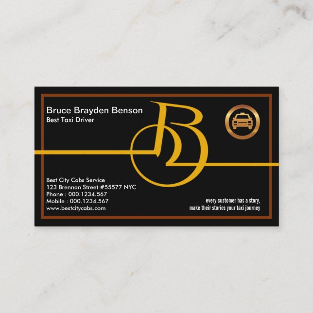 Bold Stylish Monogram Letter-B Best Taxi Service Business Card (Front)