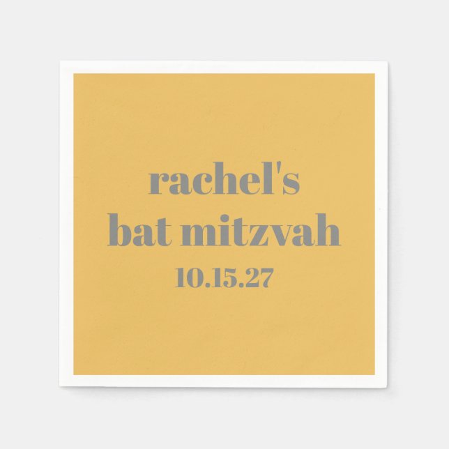 Bold Stylish Yellow Gray Custom Bat Mitzvah Napkins (Front)