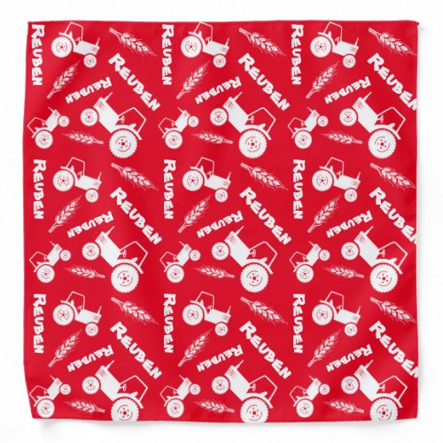 Bold stylized tractor graphic wheat name red bandana