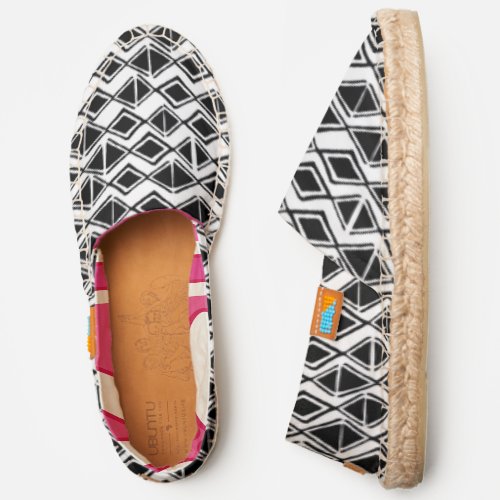 Bold Summer Black White Diamond Block Print Batik Espadrilles