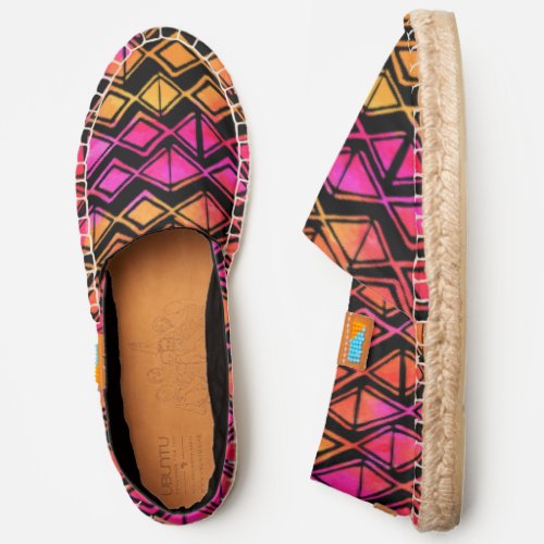 Bold Summer Block Print Pink Orange Diamond Batik Espadrilles