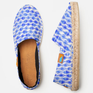 Bold Summer Blue White Diamond Block Print Batik Espadrilles
