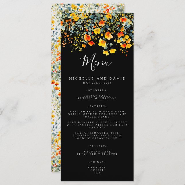 Bold Summer Floral Wedding Menu (Front/Back)