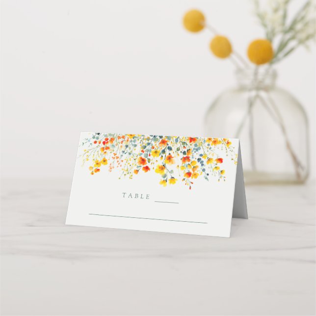 Bold Summer Floral Wedding Place Card (Front)