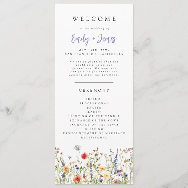 Bold Summer Floral Wedding Program (Front)
