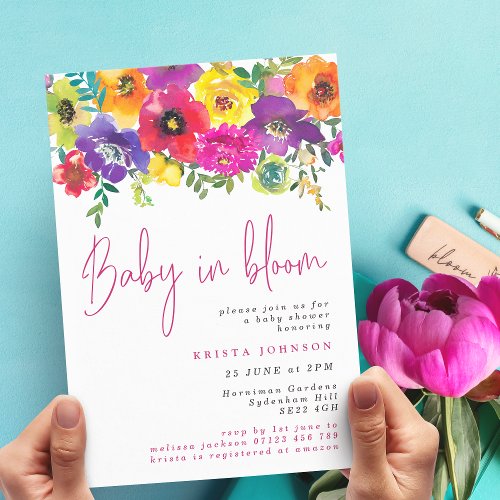 Bold Summer Flowers Baby In Bloom Baby Shower Invitation