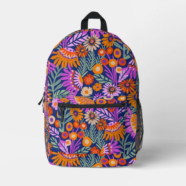 Bold Summer Garden Floral Printed Backpack (Front)