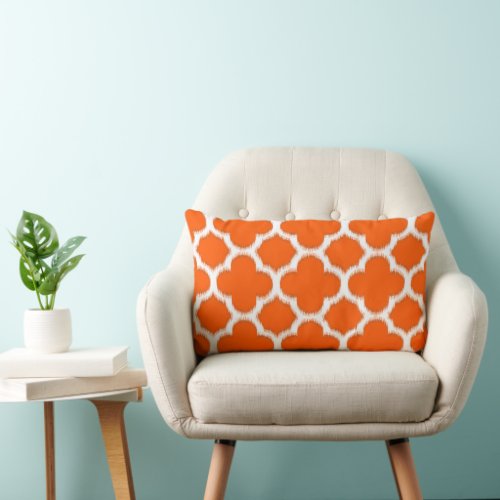 Bold Summer Orange Ikat Quatrefoil Art Pattern Lumbar Pillow