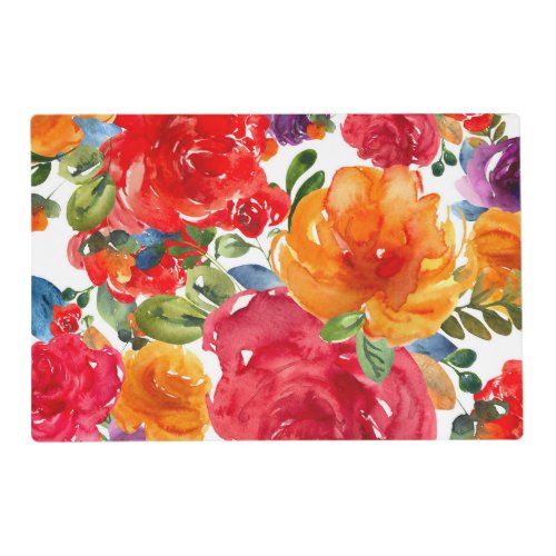 Bold Summer Watercolor Floral Red Orange Purple Placemat