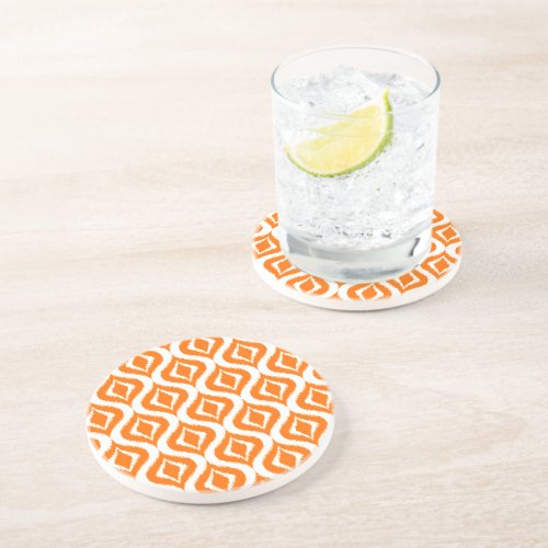 Bold Summery Orange Ikat Ogee Art Pattern Drink Coaster