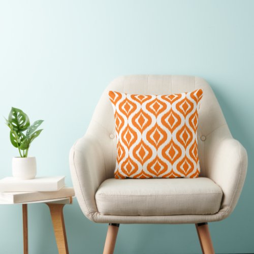 Bold Summery Orange Ikat Ogee Art Pattern Throw Pillow