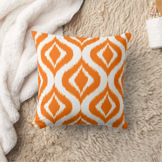 Bold Summery Orange Ikat Ogee Art Pattern Throw Pillow
