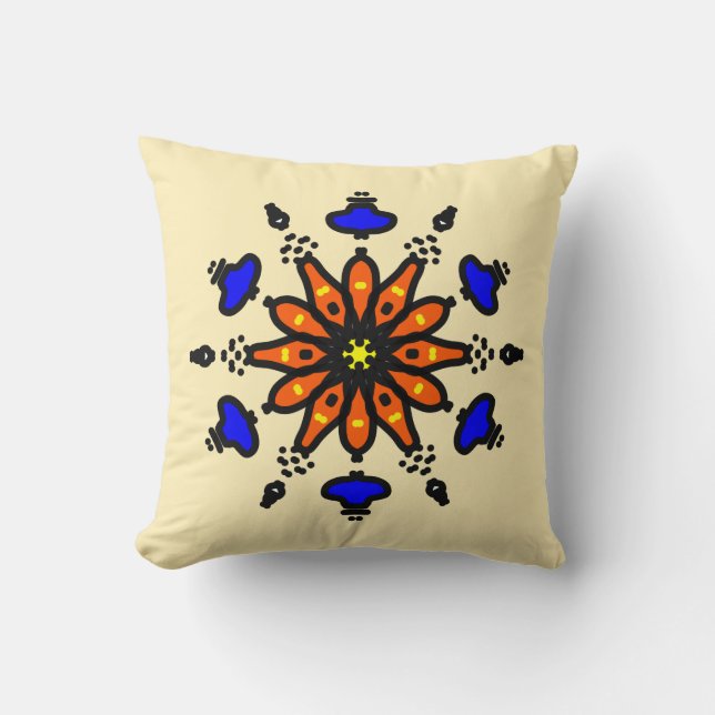 Bold Sun Mandala Throw Pillow (Front)