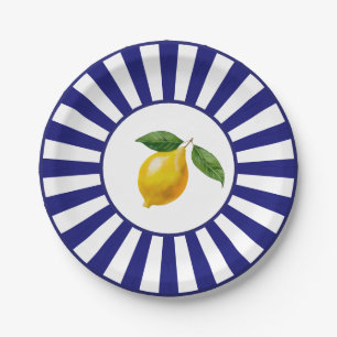 Bold Sunburst Watercolor Lemon Italian Paper Plates