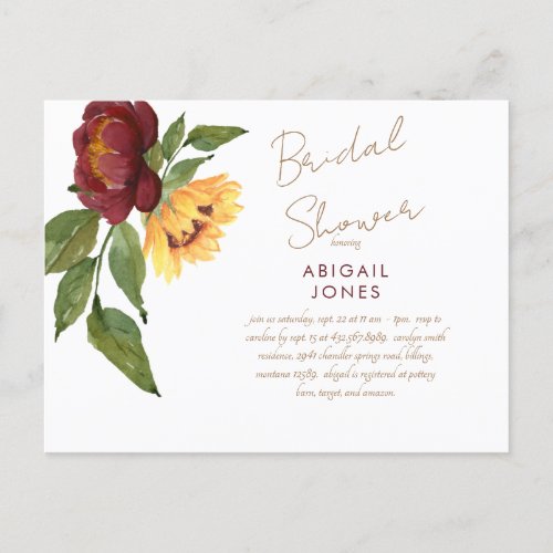  Bold Sunflower Bridal Shower Invitation  Postcard