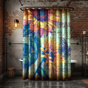 Bold Sunflower Butterfly Rustic Ephemeral Shower Curtain