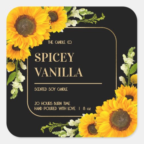 Bold Sunflower Floral Gold Luxury Soy Candle Label