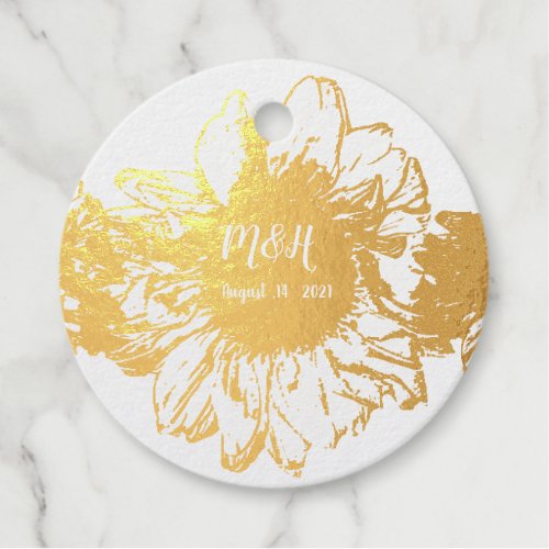 Bold sunflower _ personalized wedding foil favor tags