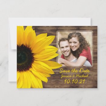 Bold Sunflower Wood Photo Wedding Save The Date Announcement by wasootch at Zazzle