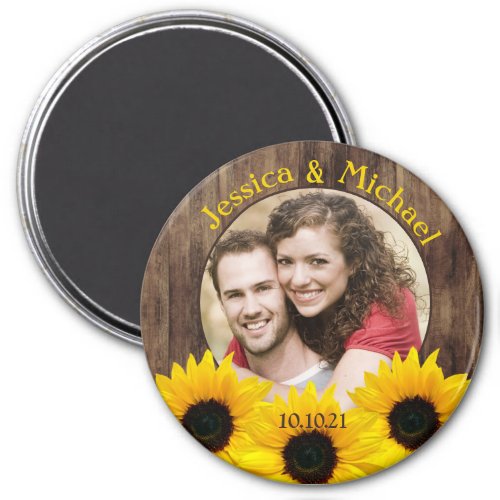 Bold Sunflower Wood Photo Wedding Save the Date Magnet
