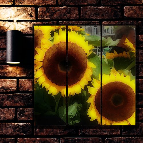 Bold sunflowers no1 _ modern painting triptych