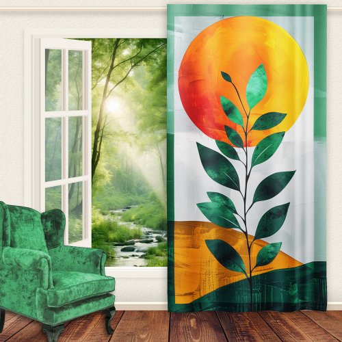 Bold Sunny Green Leaf Abstract Blackout Curtains