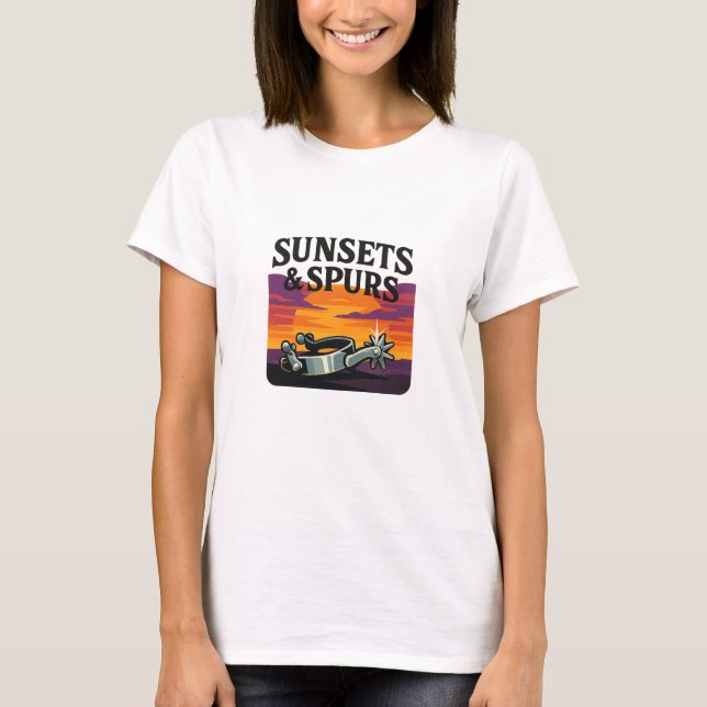 Bold Sunset Purple Western Spurs Graphic T-Shirt (Front)