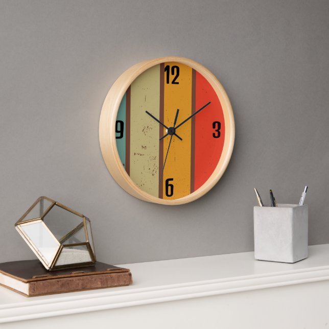 Bold Sunset Retro Rainbow Stripes Wall Clock (Office)